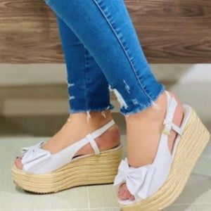 Women peep toe bowknot slingback ankle strap platform wedge sandals