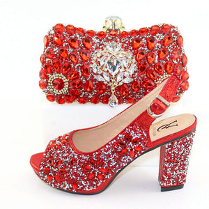 Rhinestone peep toe backstrap bridal heels with bag | Party banquet wedding dressy shoes