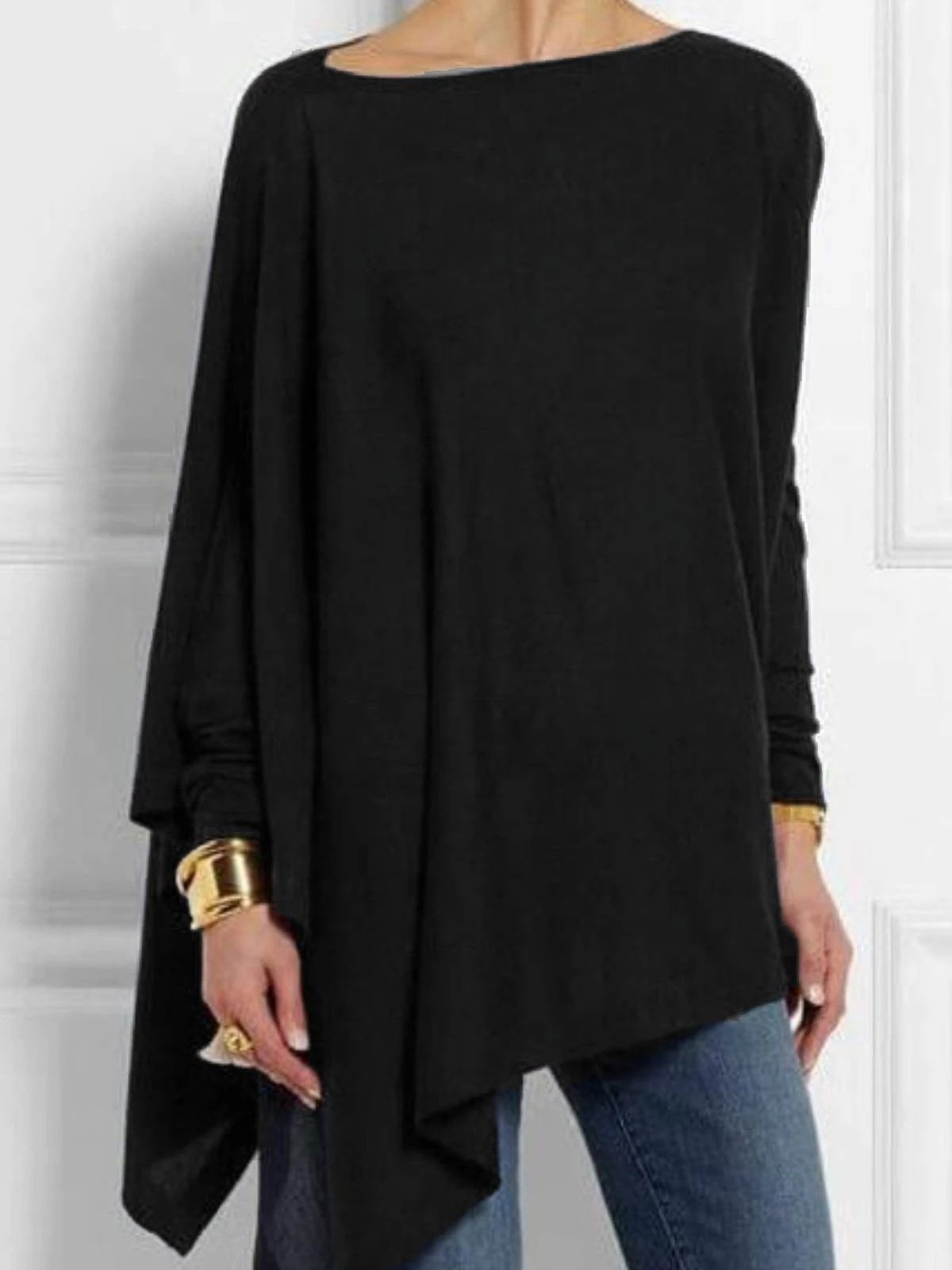 Women Round Neck Long Sleeve Cotton Blend Shirts & Tops
