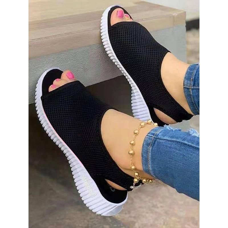 Women knit elastic peep toe slip on comfortable wedge sandals