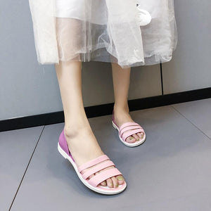 Women peep toe strap side hollow slip on flat sandals