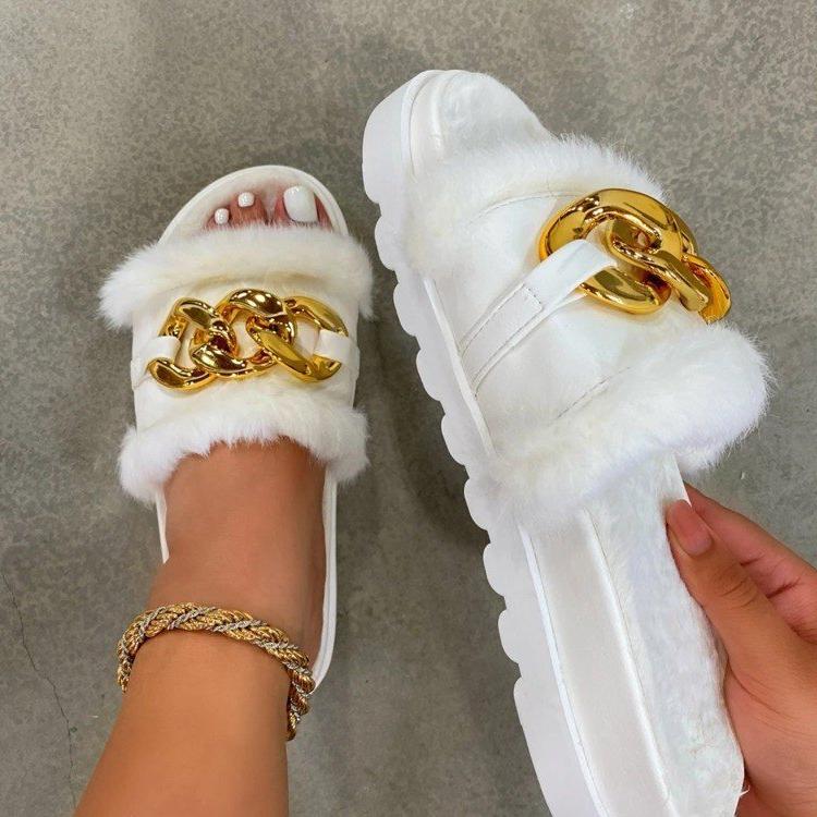 Women's platform open toe indoor slippers with metal chain