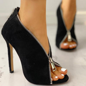 Women sexy peep front back zippers stiletto heels