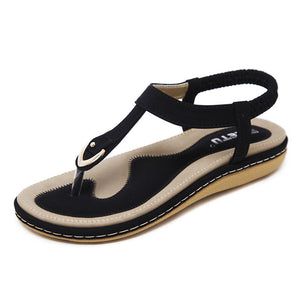 Women clip toe metal elastic slip on flat sandals