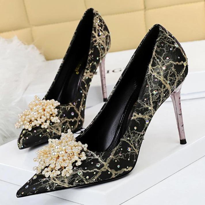 Women rhinestone pointed toe stiletto heels prom shoes