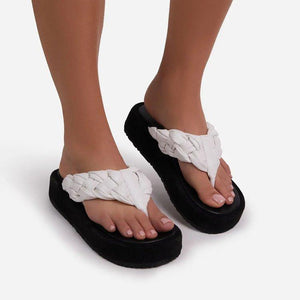 Chunky platform woven strap flip flops for women