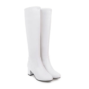 Women knee high boots winter fall long minimalist side zipper chunky heel boots