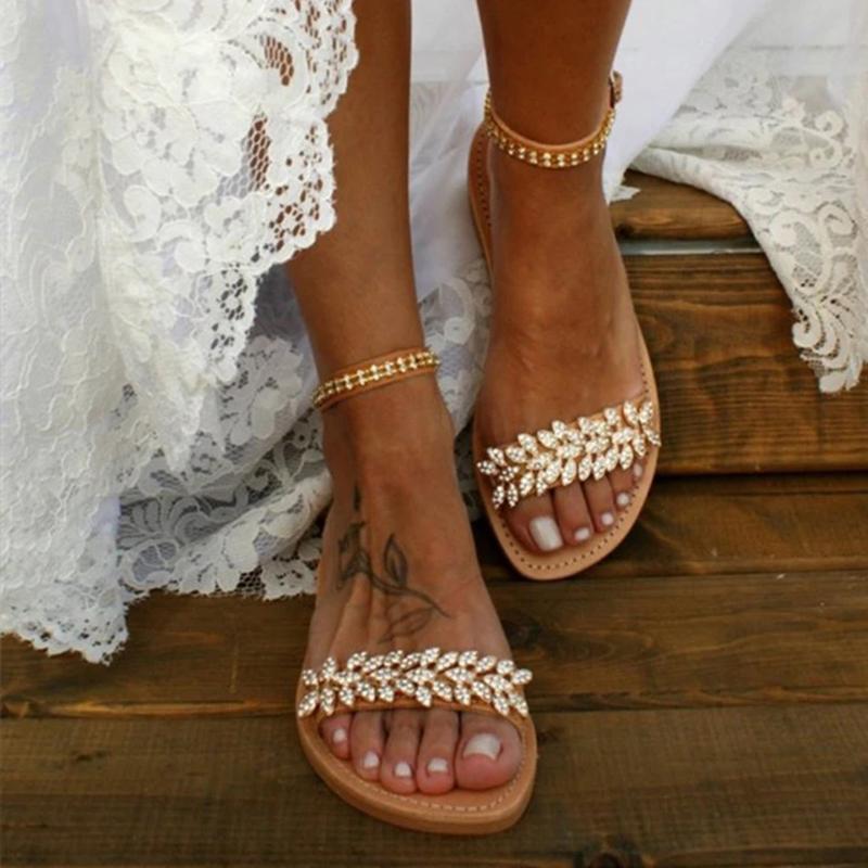 Rhinestone sandals for wedding flat bridal sandals