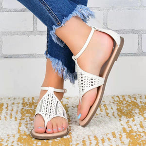 Clip toe gladiator sandals buckle strap thong sandals flat