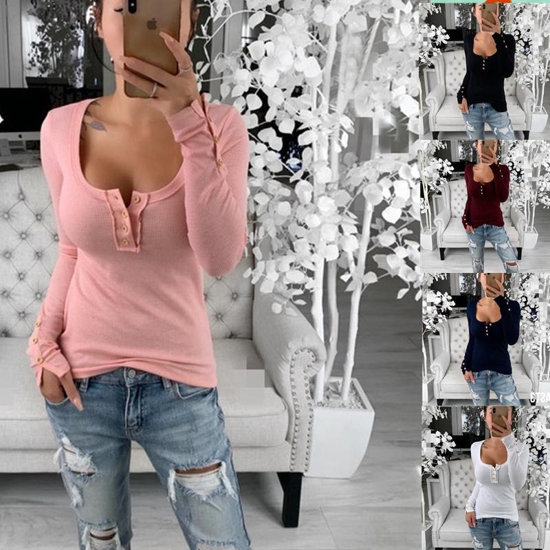 Women Buttoned Down Long Sleeve Shirts Boat Neck Tops