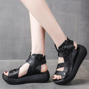 Women peep toe buckle ankle strap zipper platform sandals