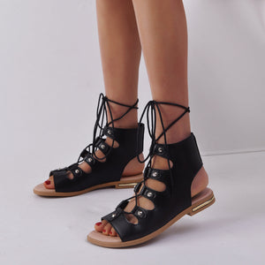 Women summer casual criss cross lace up flat sandals