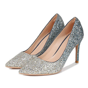 Women gradiant color pointed toe stiletto sparkly rhinestone wedding heels