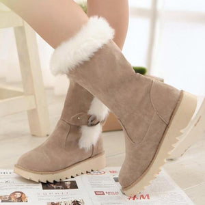 Women winter fashion cute mid calf faux fur snow boots