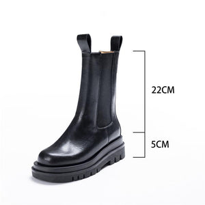 Women winter fall chunky platform slip on chelsea black boots