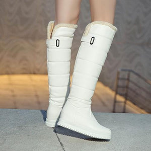 Women solid color platform winter faux fur knee high snow boots
