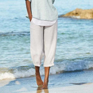 Summer Holiday Beach Blue Linen Pants Women