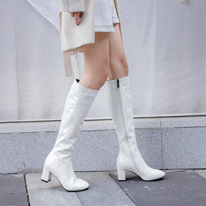 Women chunky high heel side zipper party knee high boots