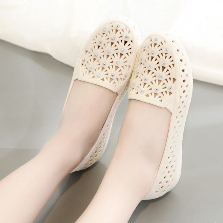 Women summer closed toe hollow slip on nurse flat sandals