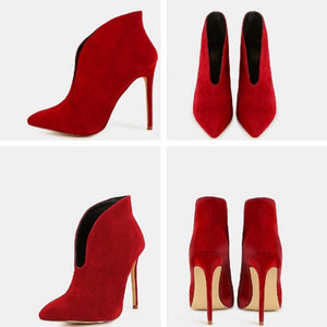 Women front v cut stiletto high heel ankle boots