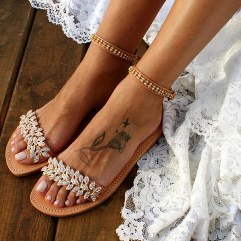 Rhinestone sandals for wedding flat bridal sandals