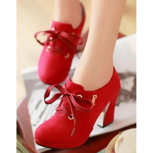 Women solid color chunky high heel platform lace up boots