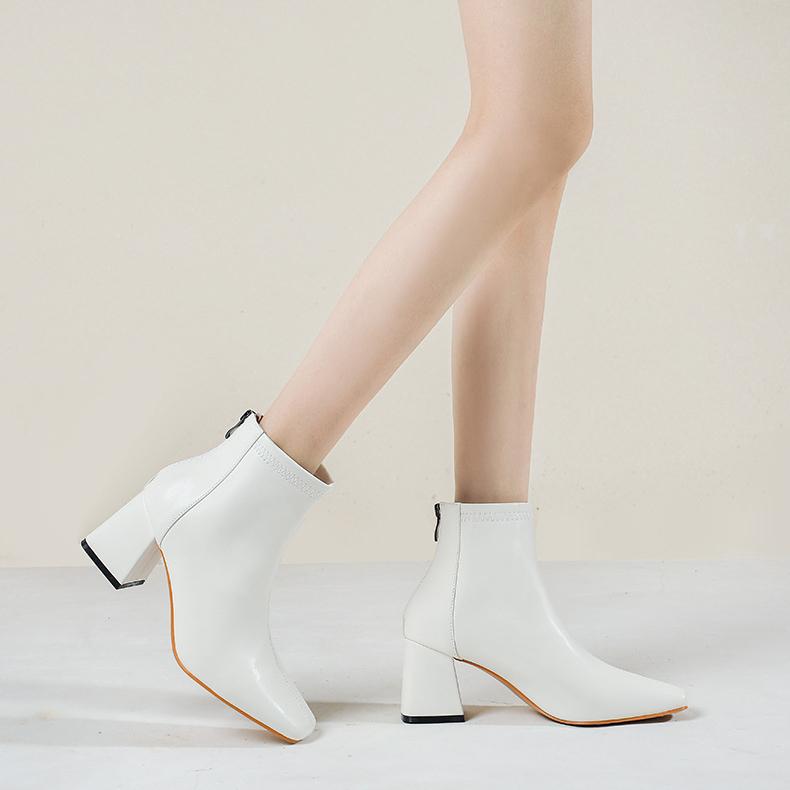 Women solid color chunky heel ankle square toed boots