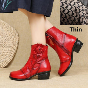 Women fashion flower  block heel ankle boots