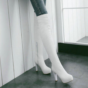 Women over the knee boots elastic slim fit chunky heel platform boots side zipper