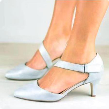 Women's pointed closed toe ankle strap kitten heeled sandals