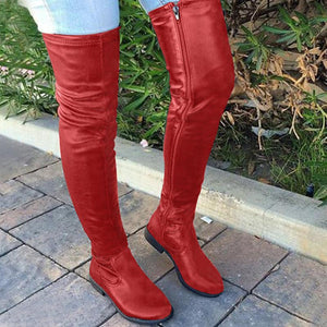 Women square heel side zipper over the knee boots