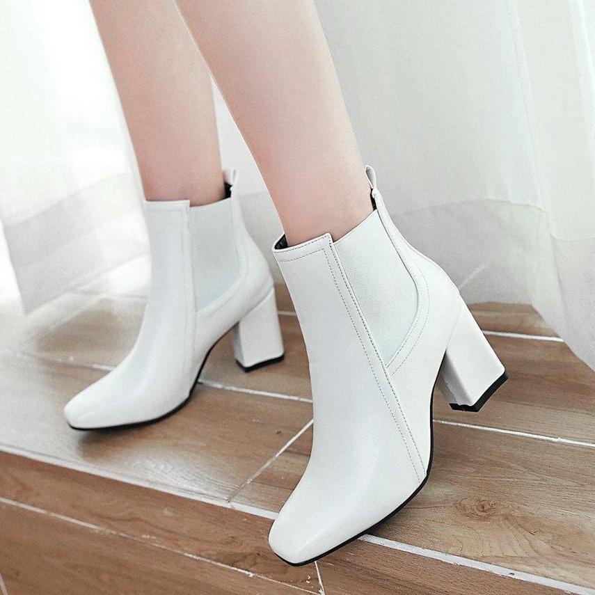 Women ankle square toed chunk heel chelsea boots