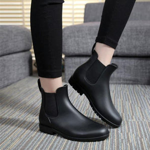 Women ankle short low heel chelsea rain boots