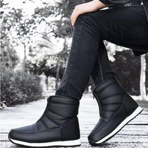 Women winter front zipper chunky heel short snow boots