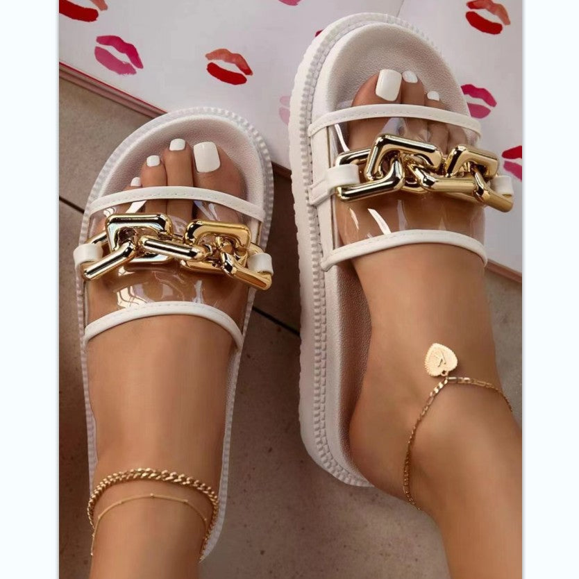 Women summer chain clear strap slide flat sandals