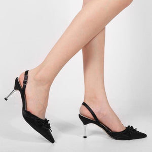 Women pointed toe bow fashion buckle strap stiletto high heels
