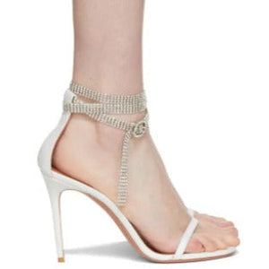 Women crisscross rhinestone buckle strap side hollow stiletto heels