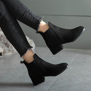 Women casual chunky heel round toe ankle chelsea boots