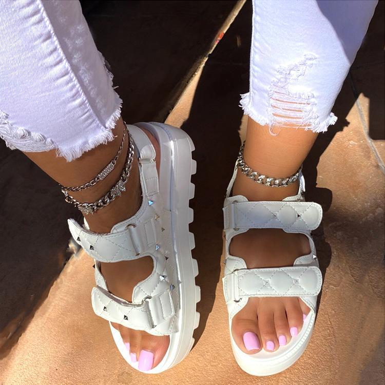 Women summer beach two strap magic tape slip on platform sandals