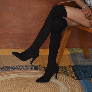 Women pointed toe stiletto heel elastic over the knee boots