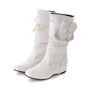 Women rhinestone bowknot fashion slouch mid calf boots