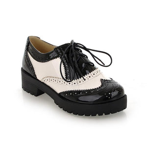 Women England style lace up chunky heel platform loafers