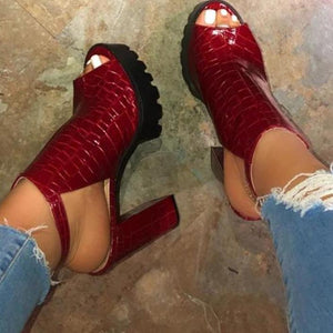 Women peep toe ankle strap chunky platform heels