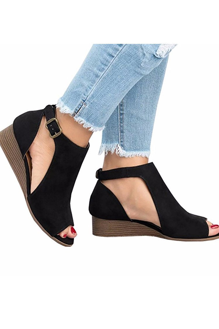 Woman wedge heels sandals chunky mid high heel summer peep toe sandals