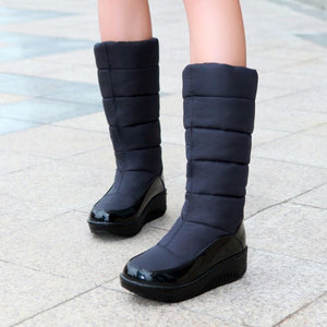 Women winter knee high chunky platform slip on snow boots