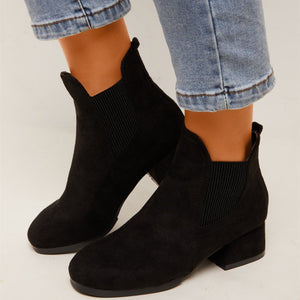 Women ankle short square chunky heel chelsea boots