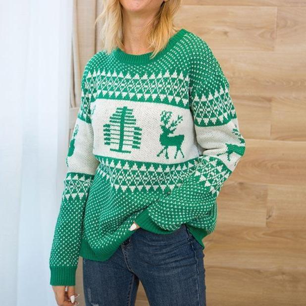 Crew Neck Pullover Christmas Sweater Womens - Getcomfyshoes