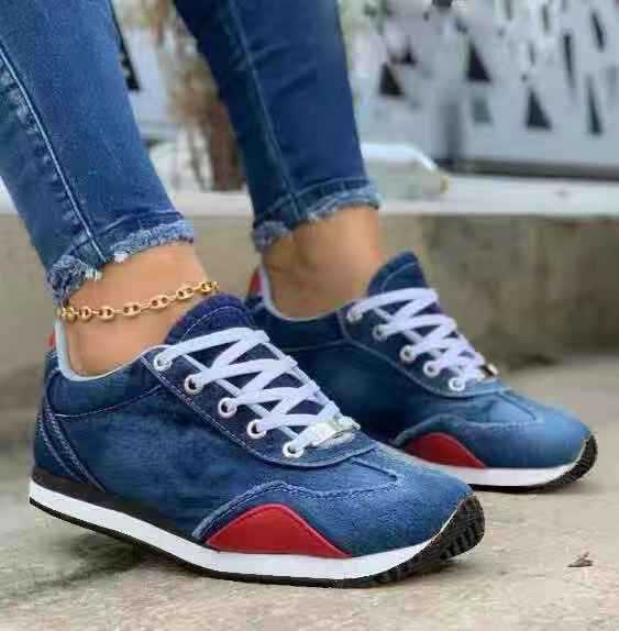 Color block lace up canvas shoes for women