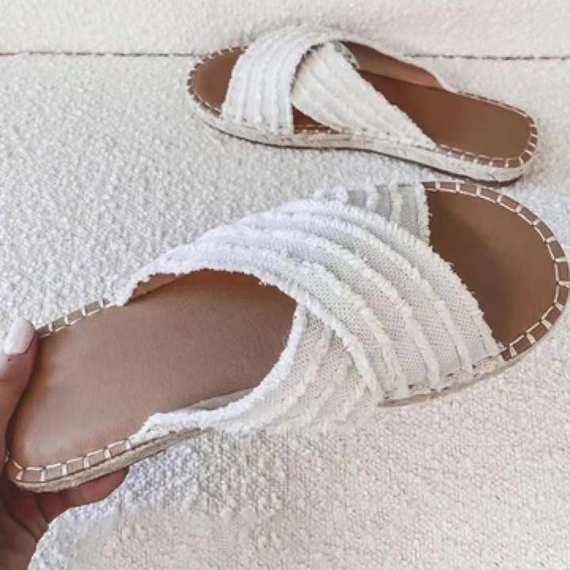 Women summer beach bohemian flat criss cross strap espadrille sandals