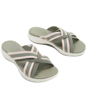 Women chunky peep toe criss cross strap slide wedge sandals